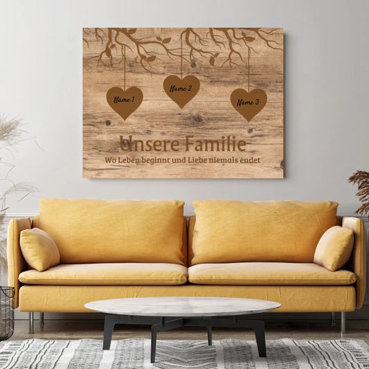 Notre famille, là où la vie commence et où l'amour ne finit jamais - Toile personnalisée Famille (avec enfants/petits-enfants)