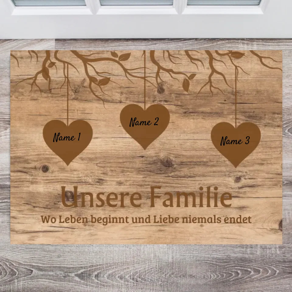 Notre famille, là où la vie commence et où l'amour ne finit jamais - Paillasson personnalisé (pour usage intérieur et extérieur)