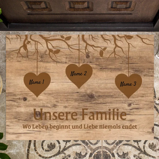 Notre famille, là où la vie commence et où l'amour ne finit jamais - Paillasson personnalisé (pour usage intérieur et extérieur)