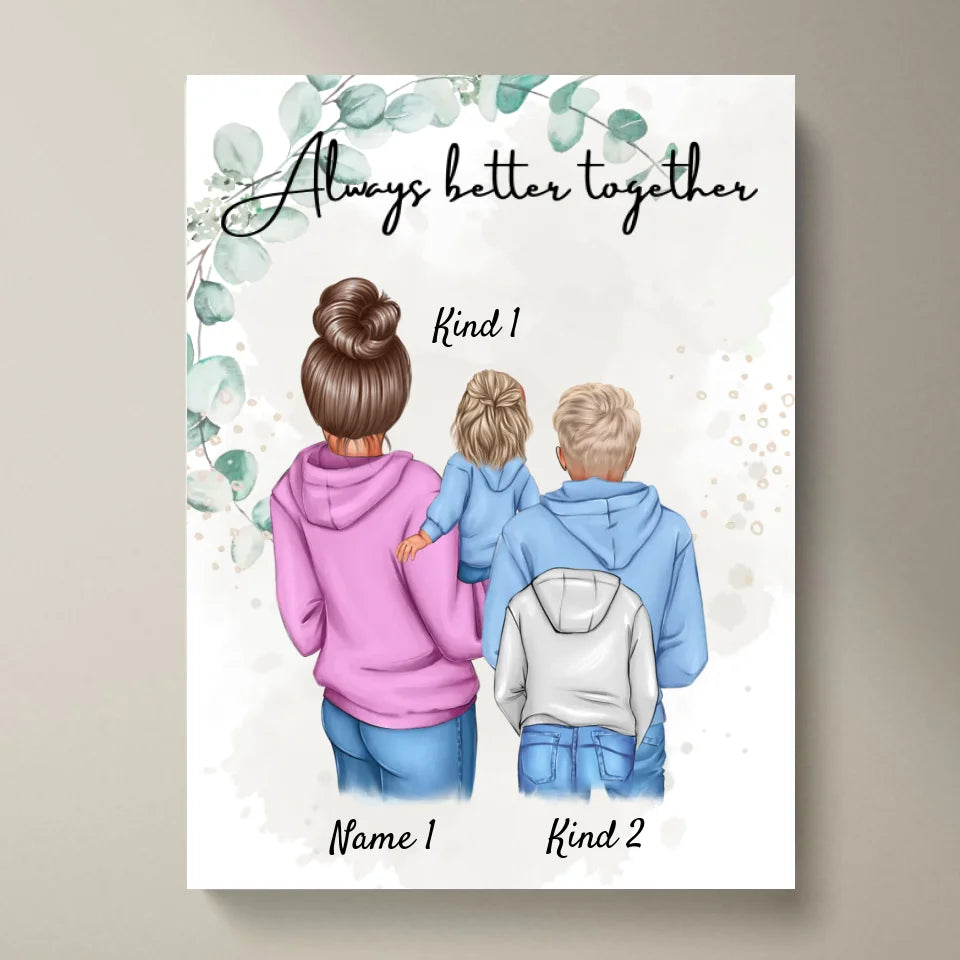 Beste mama poster - Persoonlijk poster (1-4 kinderen, tieners)