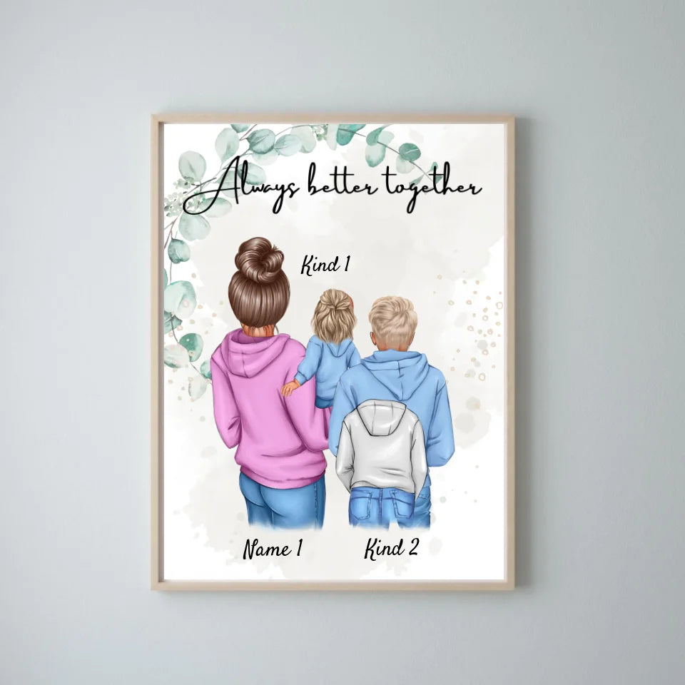 Beste mama poster - Persoonlijk poster (1-4 kinderen, tieners)