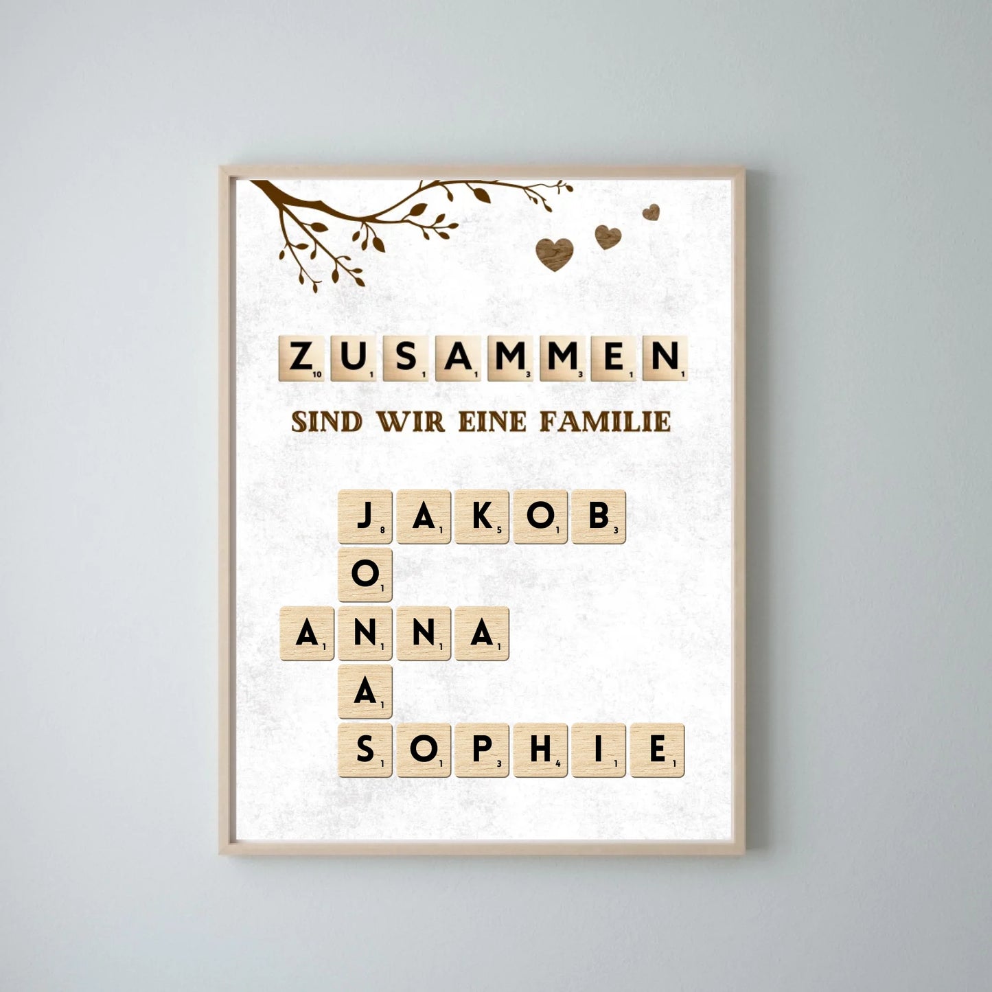 Toile Scrabble personnalisée avec les noms de toute votre famille - "Ensemble nous sommes une famille"