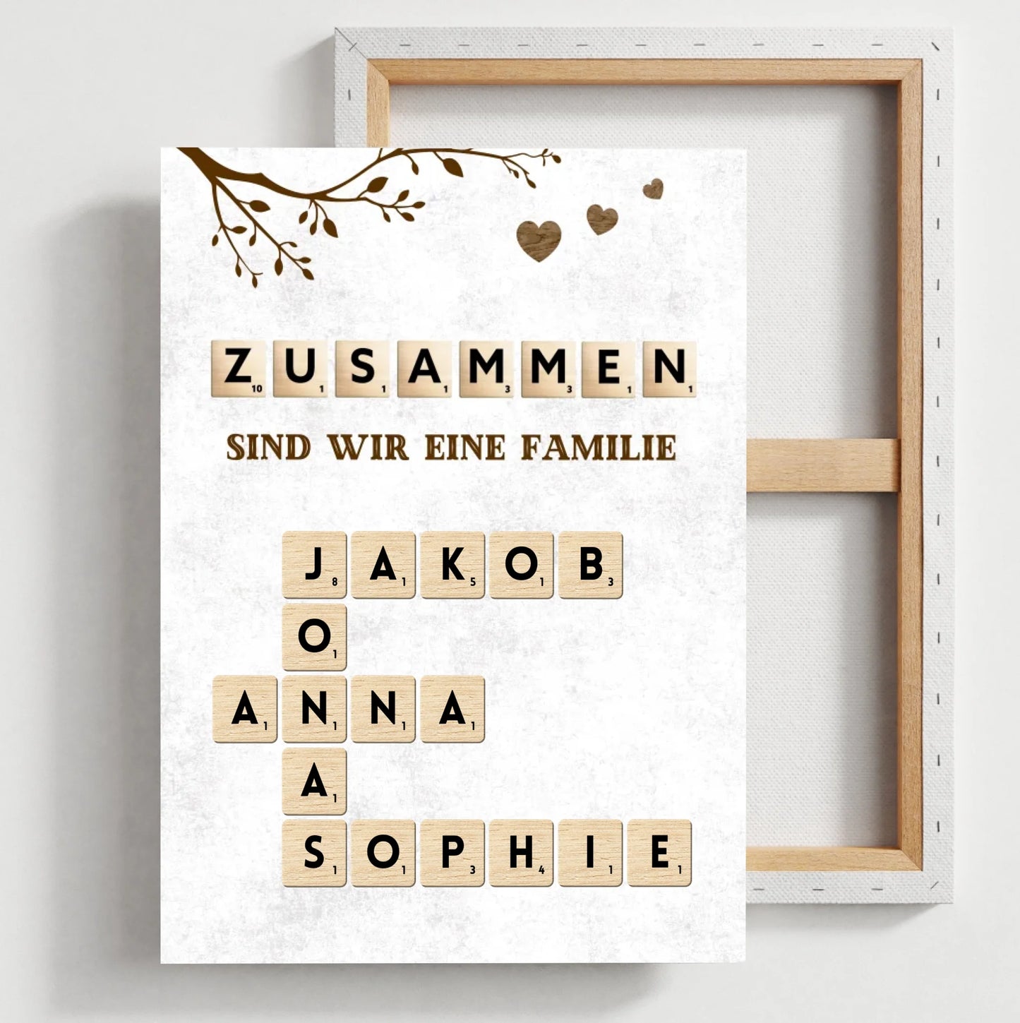 Toile Scrabble personnalisée avec les noms de toute votre famille - "Ensemble nous sommes une famille"