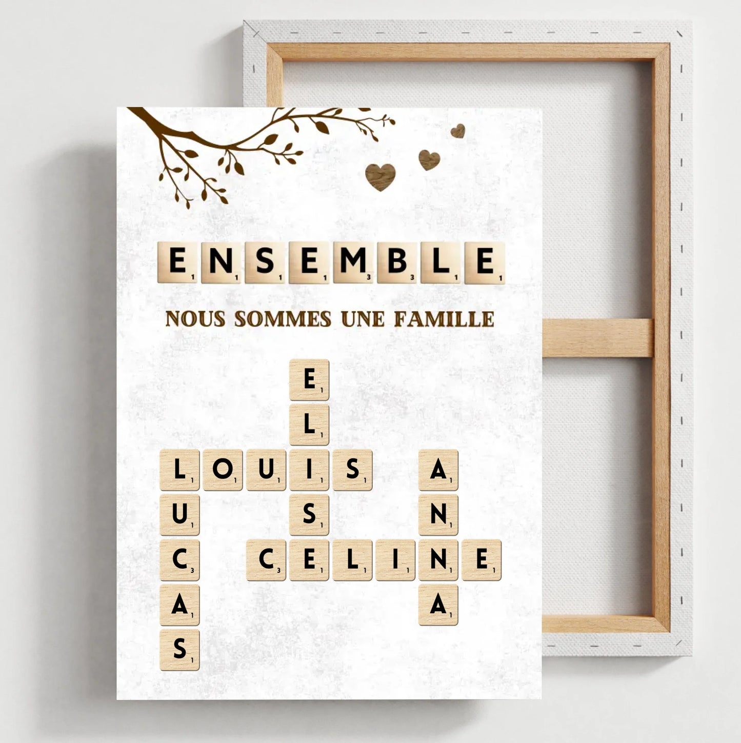 Scrabble canvas gepersonaliseerd met de naam van je hele familie - Samen zijn we een familie
