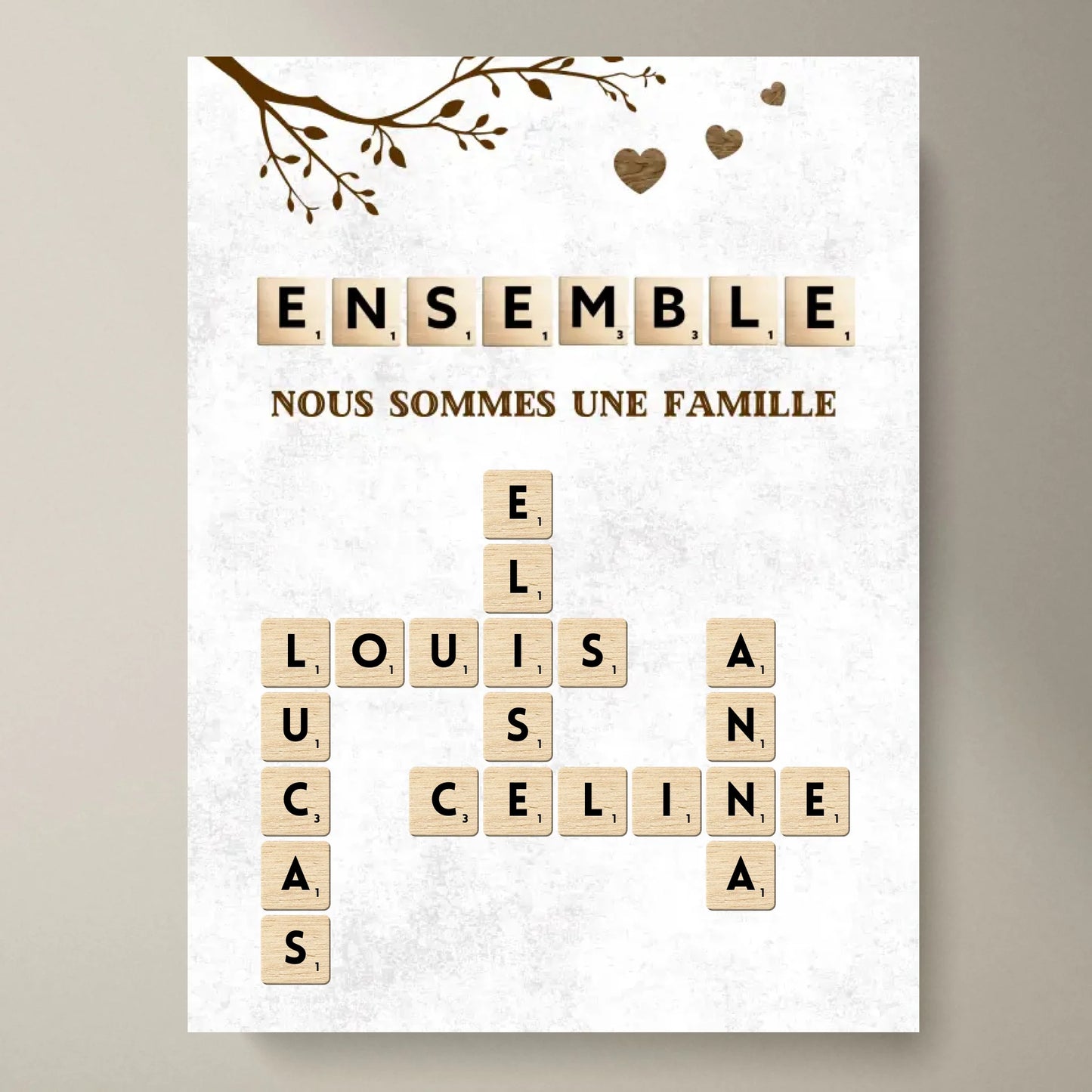 Scrabble canvas gepersonaliseerd met de naam van je hele familie - Samen zijn we een familie