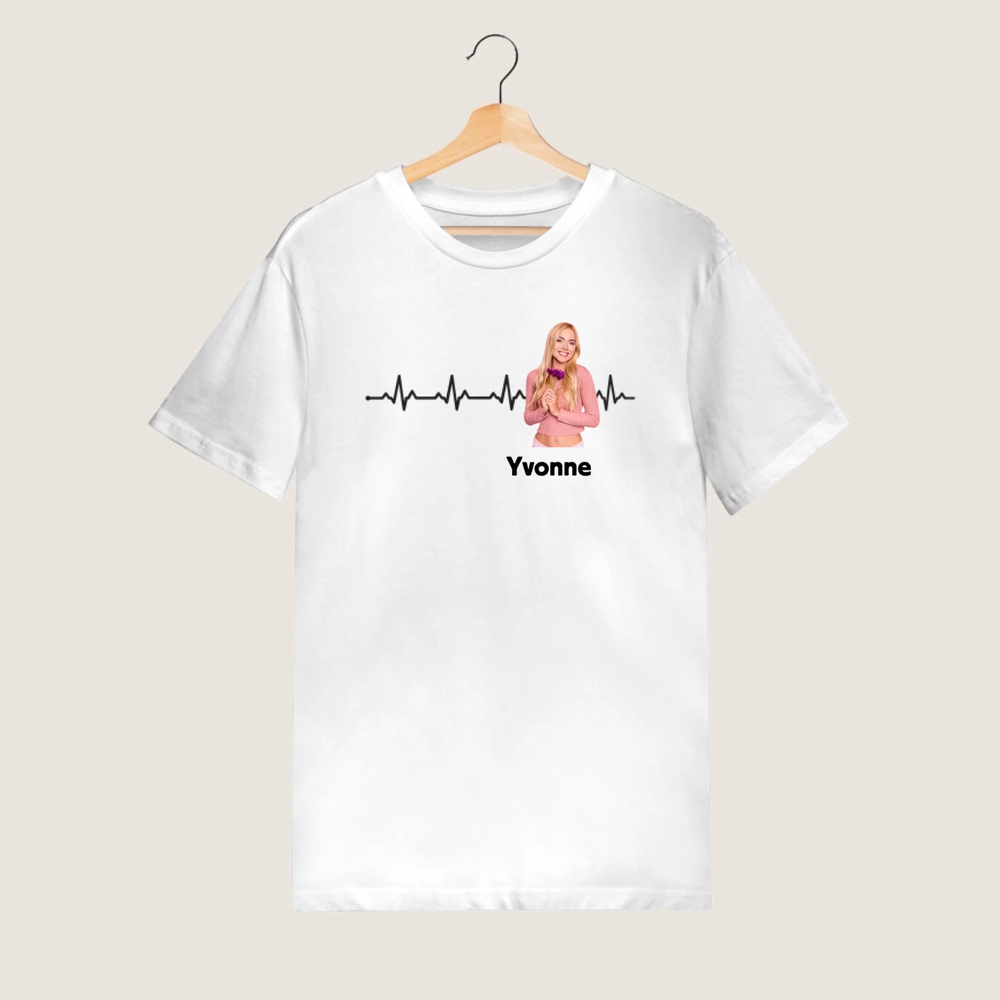 Gepersonaliseerd T-shirt "Mijn Hartslag" met een foto van je favoriete persoon (partner, vriendin, familie)