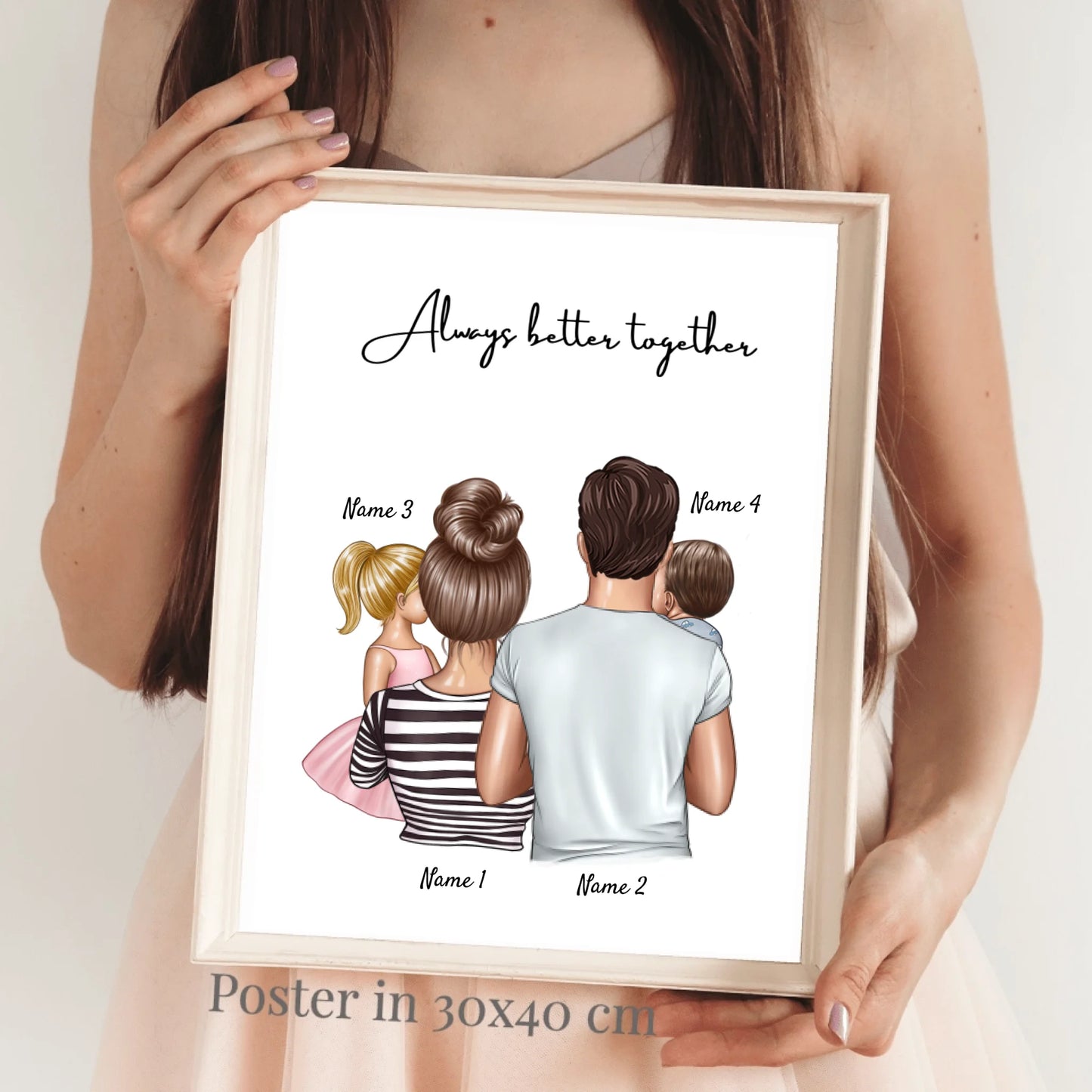 Happy Family - Gepersonaliseerde poster met lijst met het hele gezin
