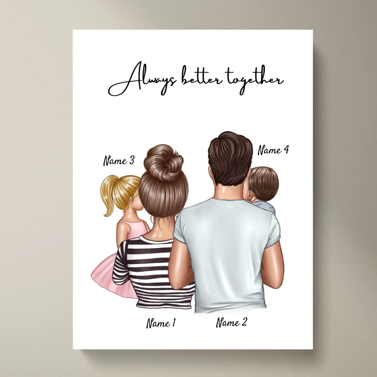 Happy Family - Gepersonaliseerde poster met lijst met het hele gezin