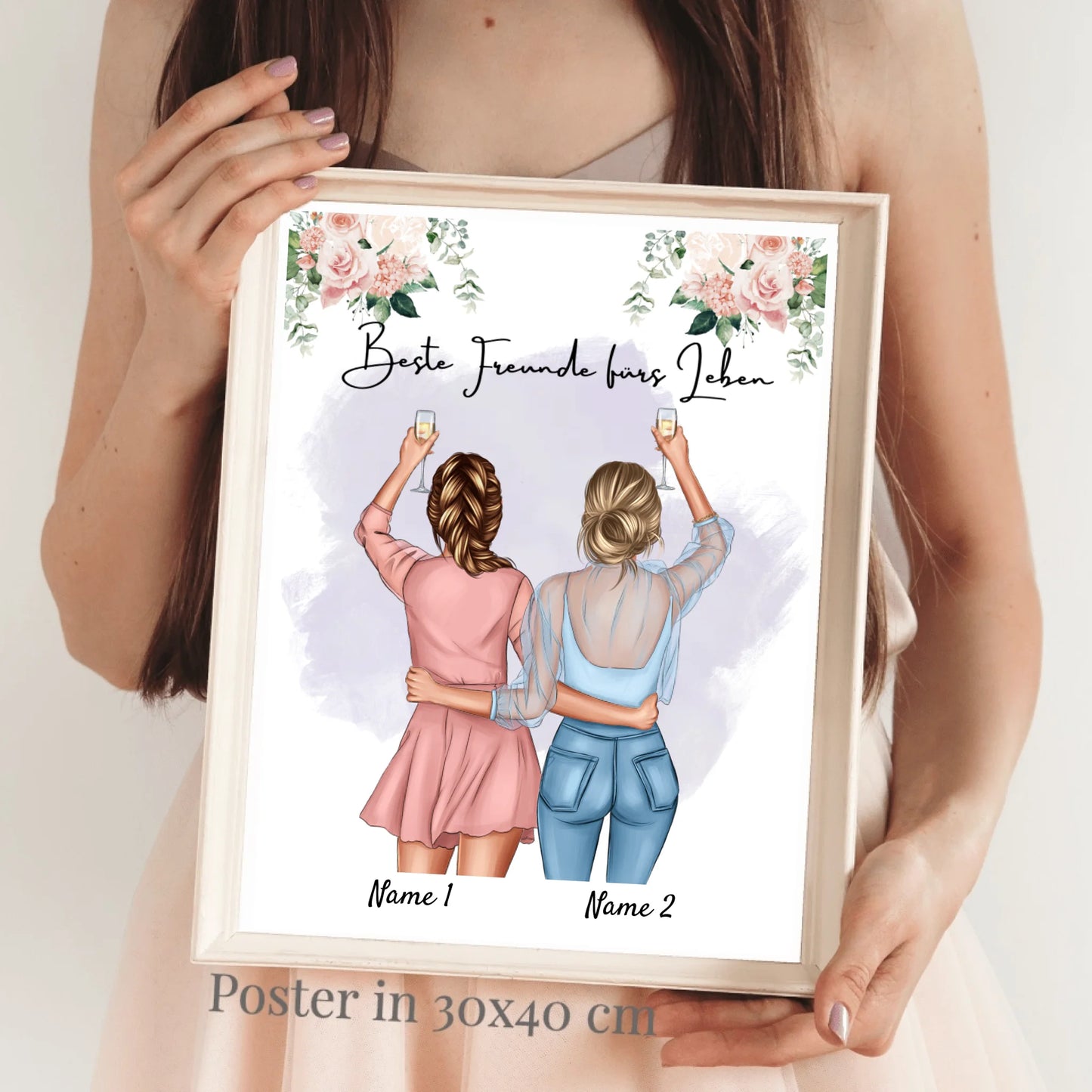 Meilleures amies/sœurs - Affiche personnalisée avec cadre