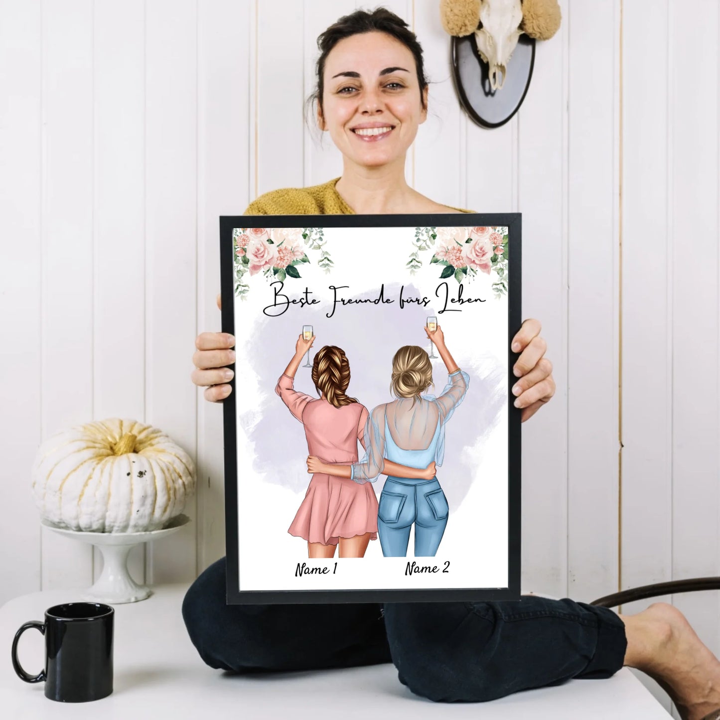 Meilleures amies/sœurs - Affiche personnalisée avec cadre
