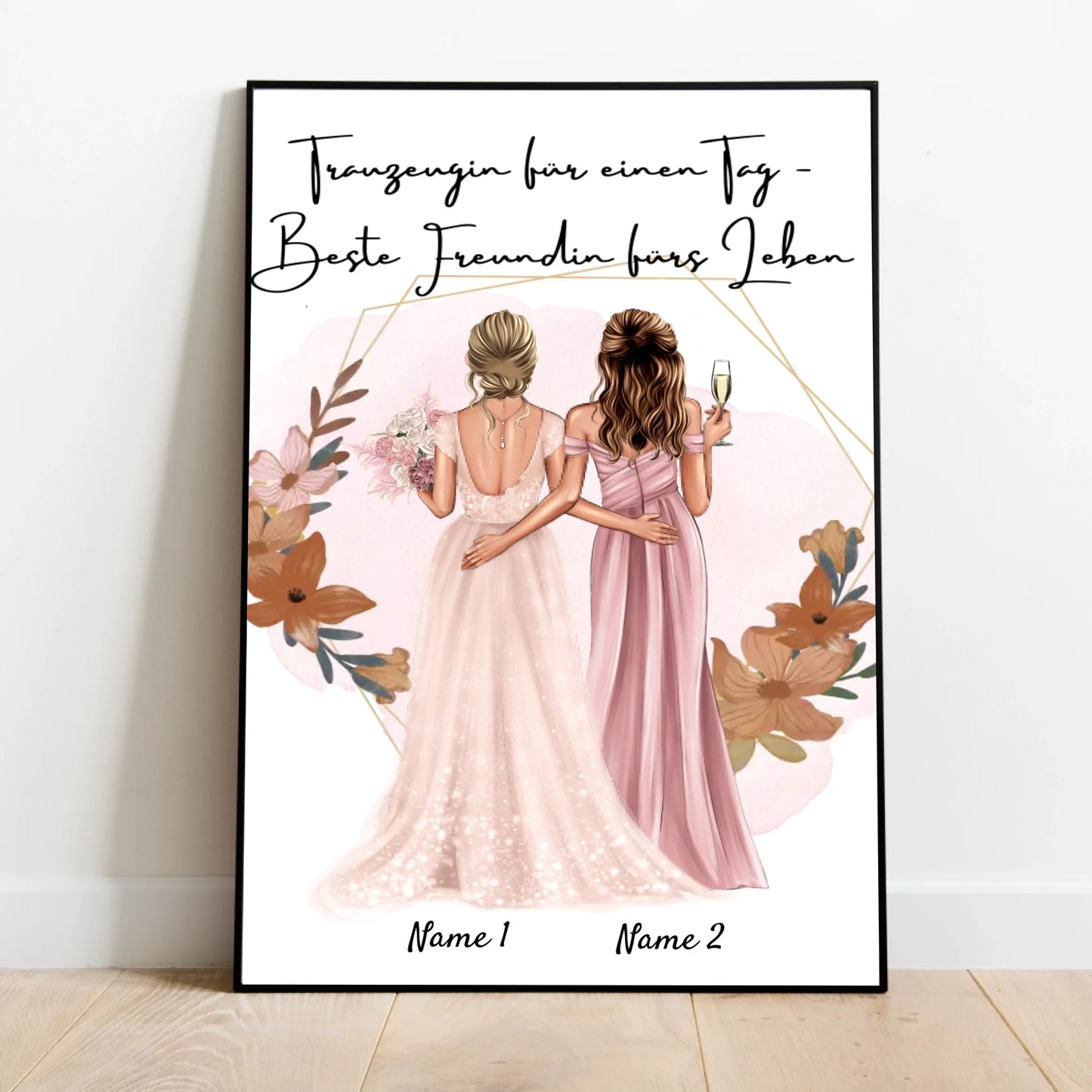 Demoiselle d'honneur d'un jour - Meilleure amie pour la vie - Poster personnalisé pour fiançailles/mariage