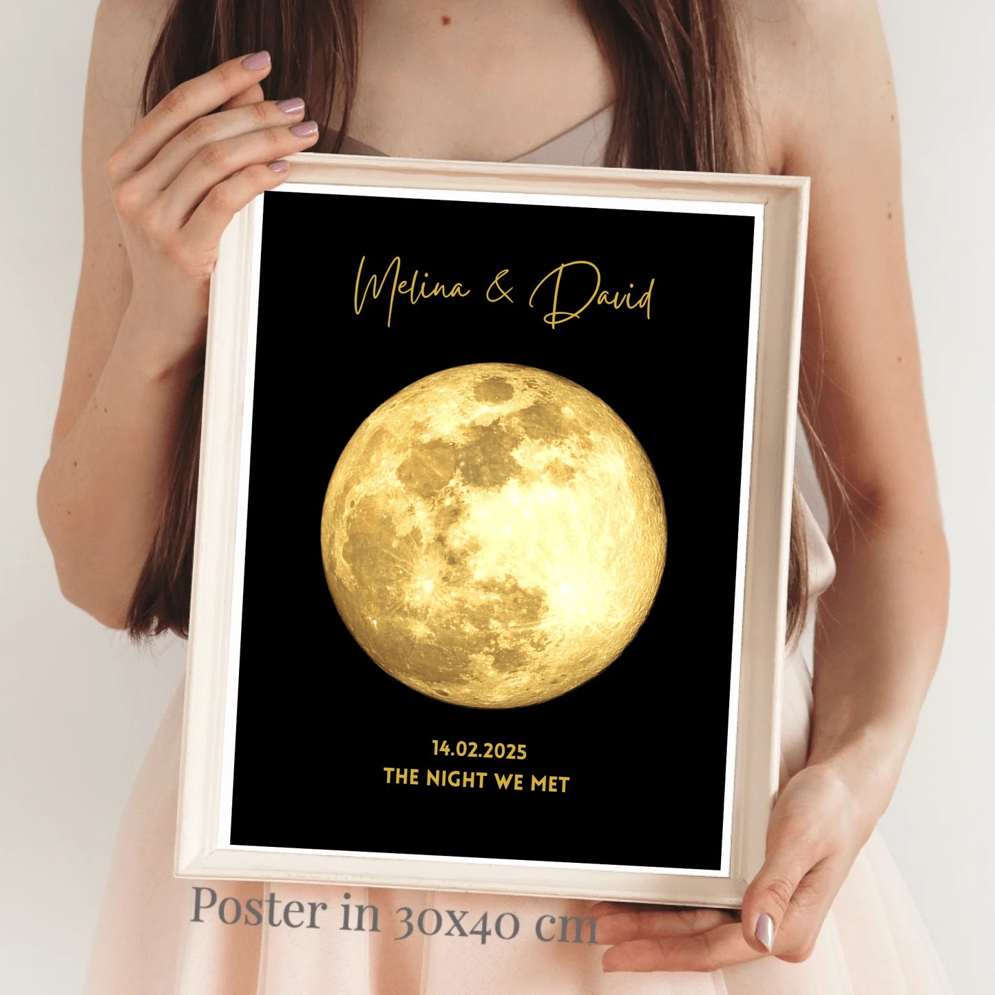 La nuit de notre rencontre - Affiche personnalisée des phases de la lune, cadeau Golden Moon by Date