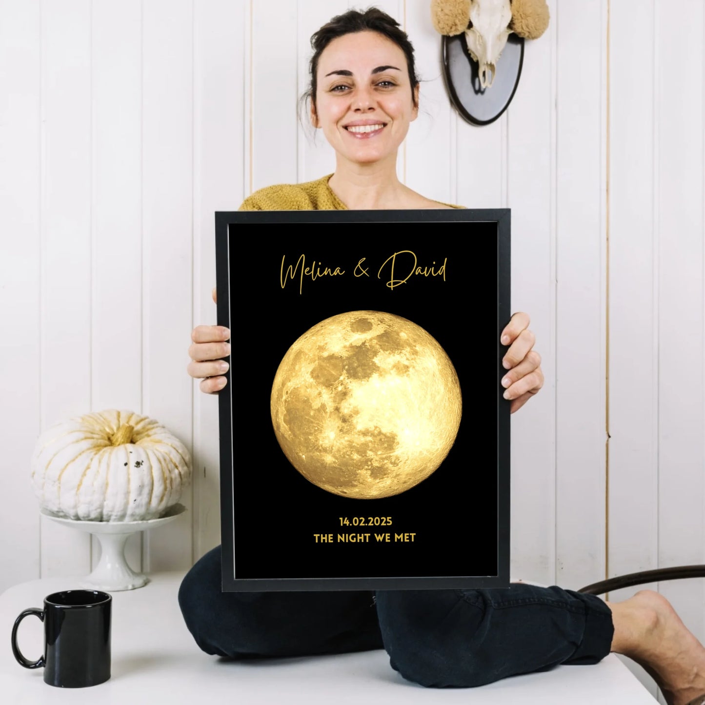 La nuit de notre rencontre - Affiche personnalisée des phases de la lune, cadeau Golden Moon by Date