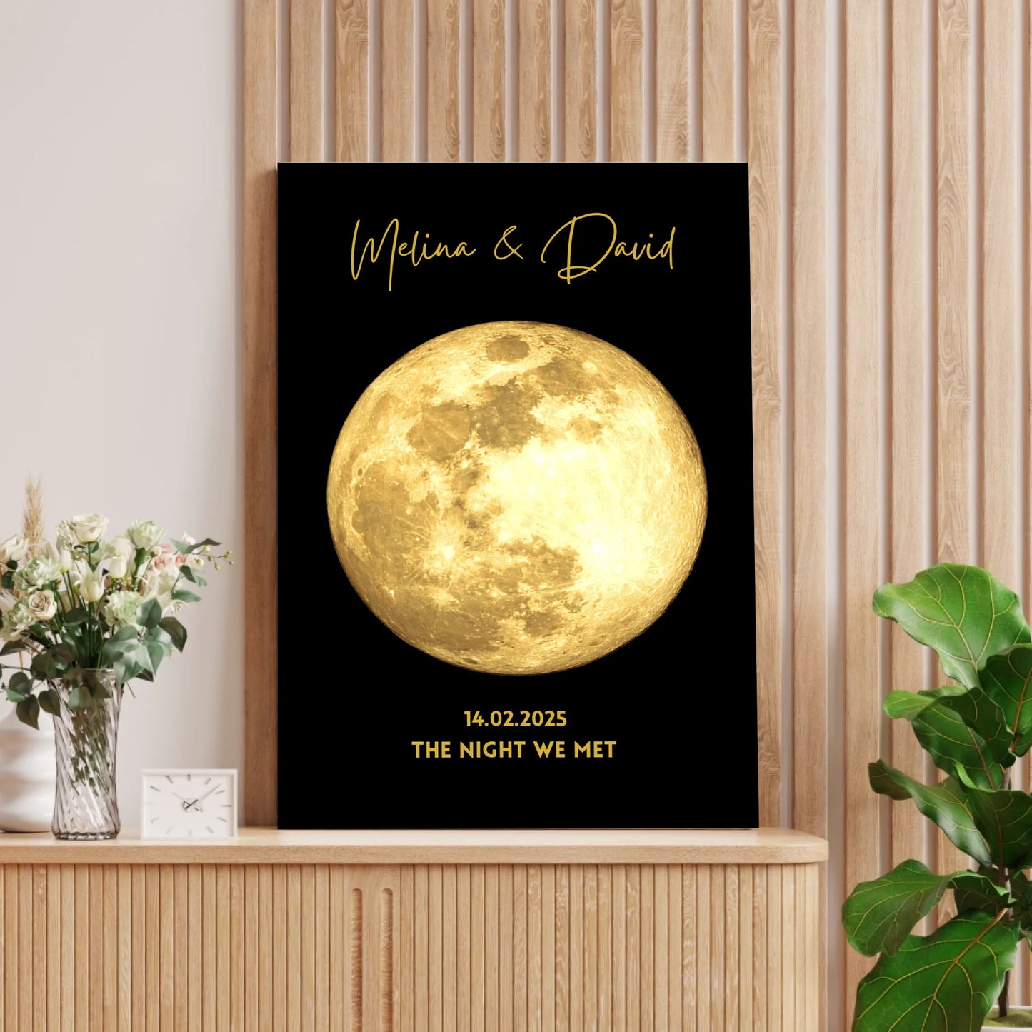 La nuit de notre rencontre - Affiche personnalisée des phases de la lune, cadeau Golden Moon by Date