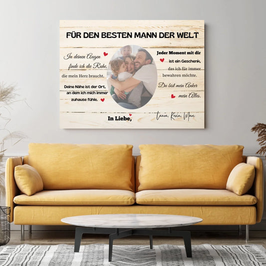 Voor de beste man ter wereld - Gepersonaliseerde foto op canvas Echtgenoot