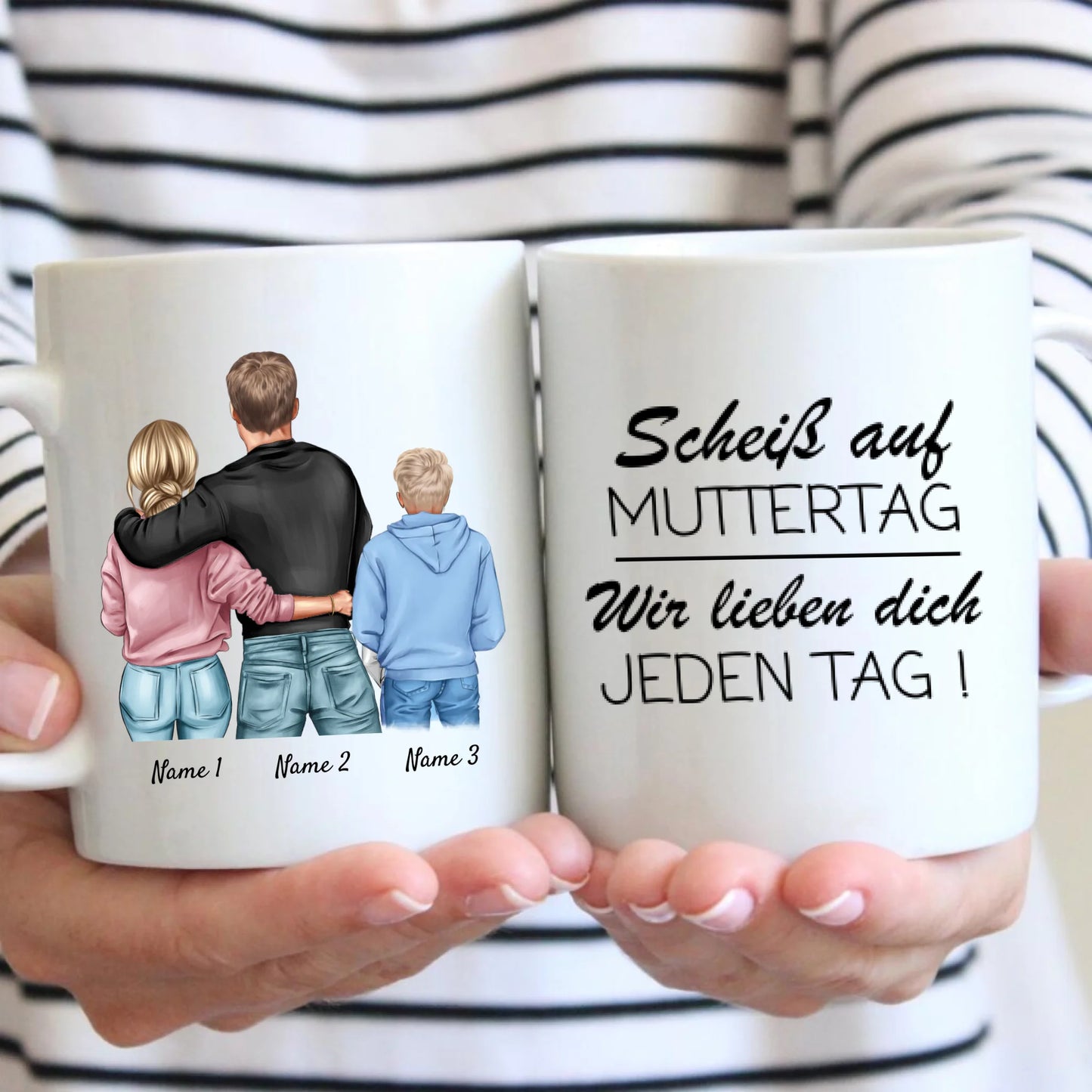 Au diable la fête des mères, on t'aime tous les jours - Mug personnalisé pour maman (de la part de papa et des enfants)