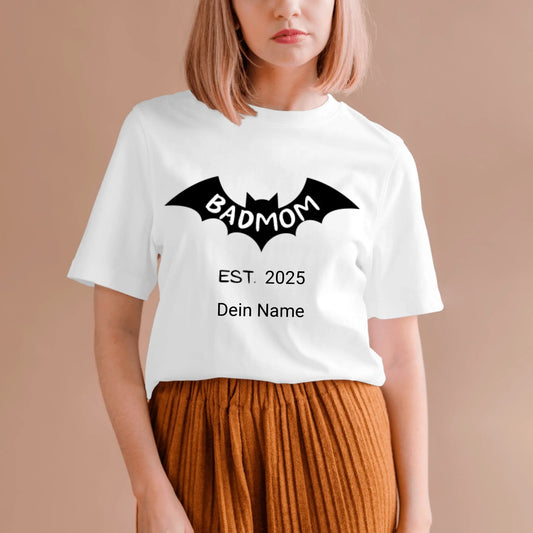 Badmom (Dadman) sinds 2025 - Gepersonaliseerd T-shirt voor aanstaande moeders, geboorte-/zwangerschapsaankondiging 100% katoen