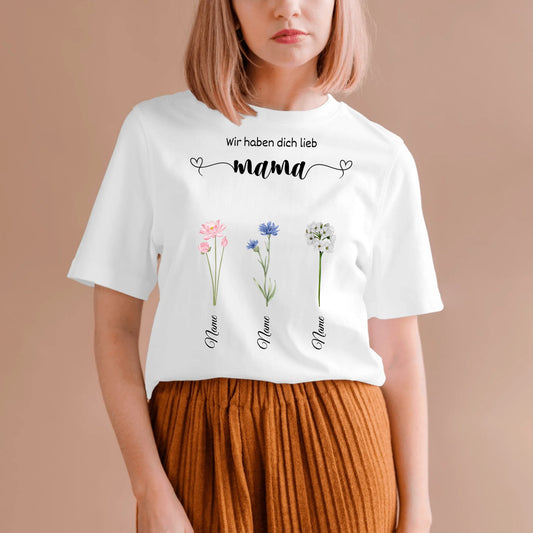 On t'aime maman - T-shirt floral personnalisé fête des mères