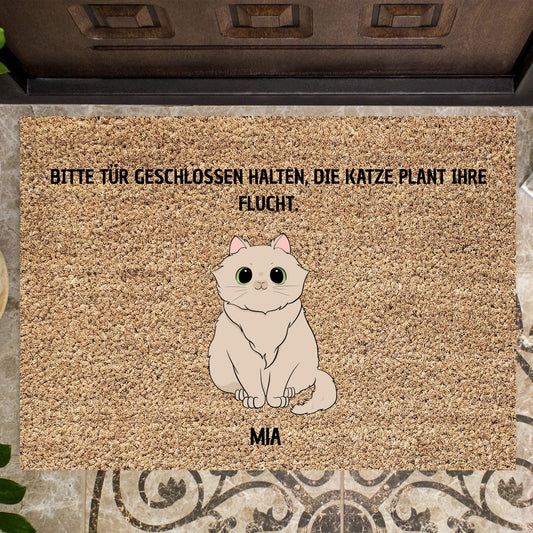 Kat plant haar ontsnapping - Gepersonaliseerde deurmat met huisdier (1-5 katten)