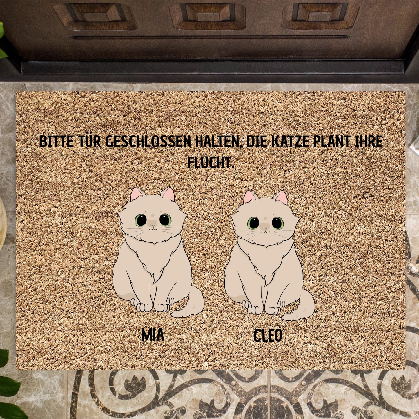 Fluffy Escape Attempt - Gepersonaliseerde deurmat met huisdier (1-5 katten)