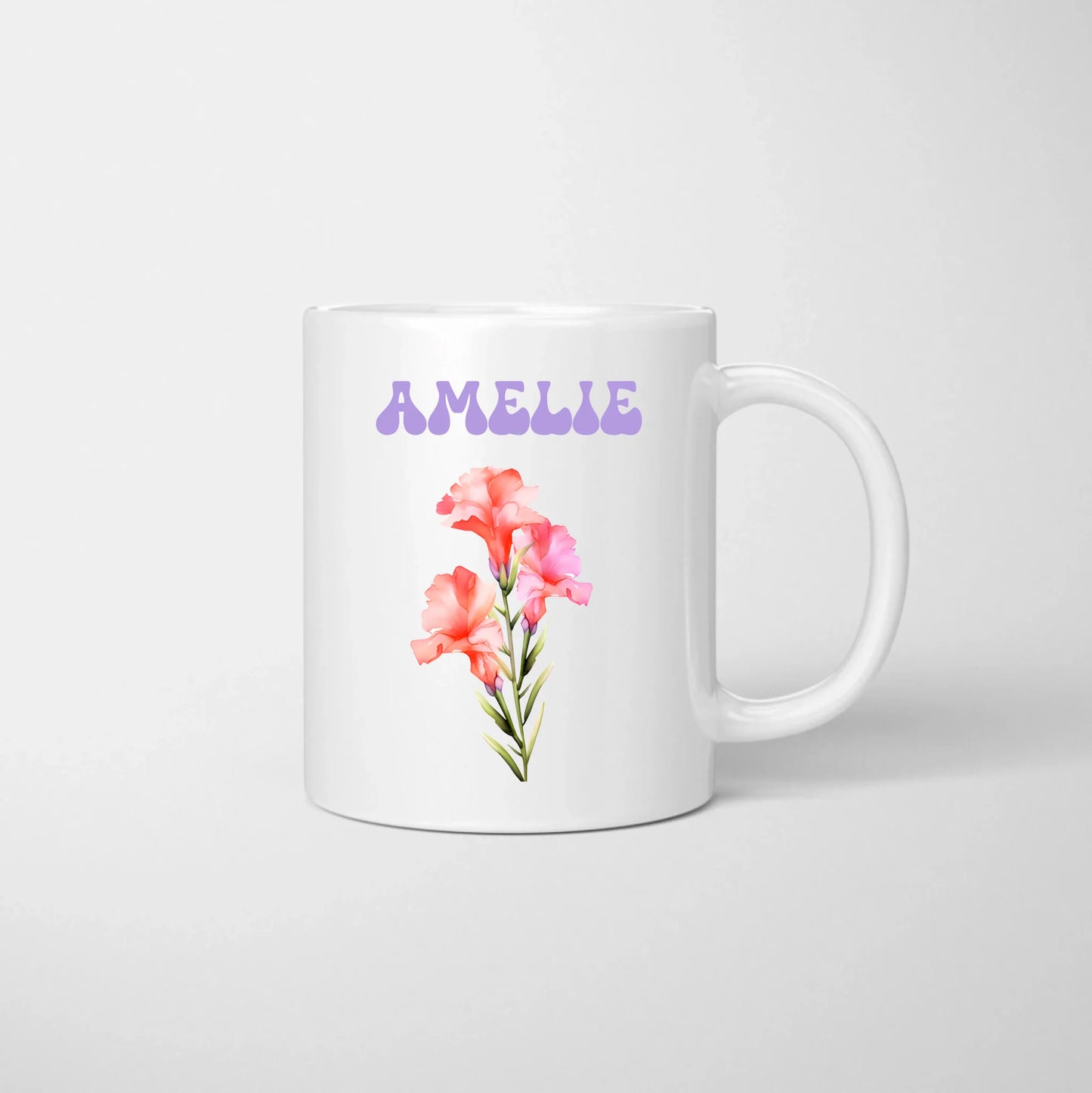 Tasse personnalisée avec fleur de naissance (fleur du mois de naissance, impression recto verso)