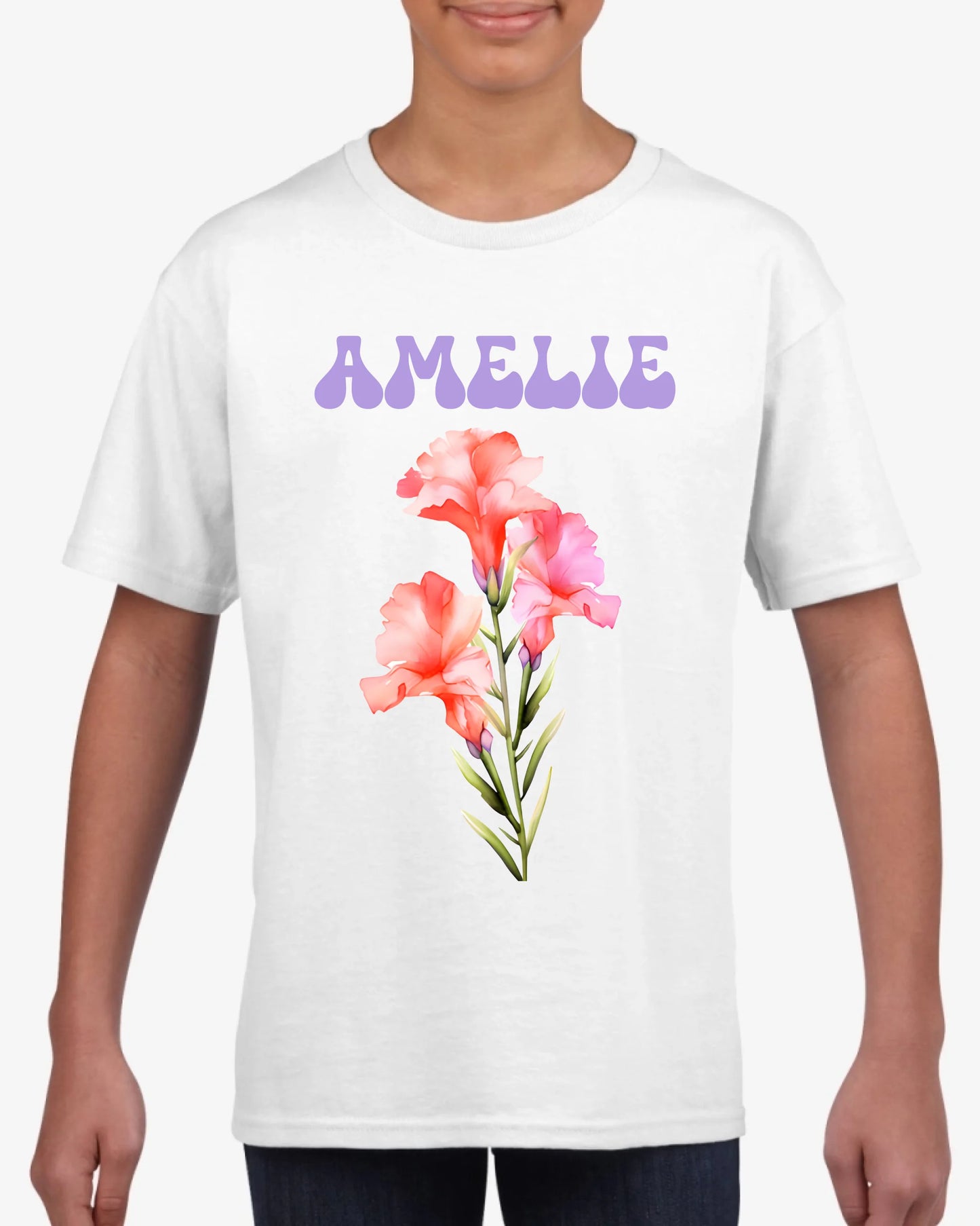 Gepersonaliseerd geboortebloem-T-shirt voor kinderen, studenten en de eerste schooldag (100% katoen)