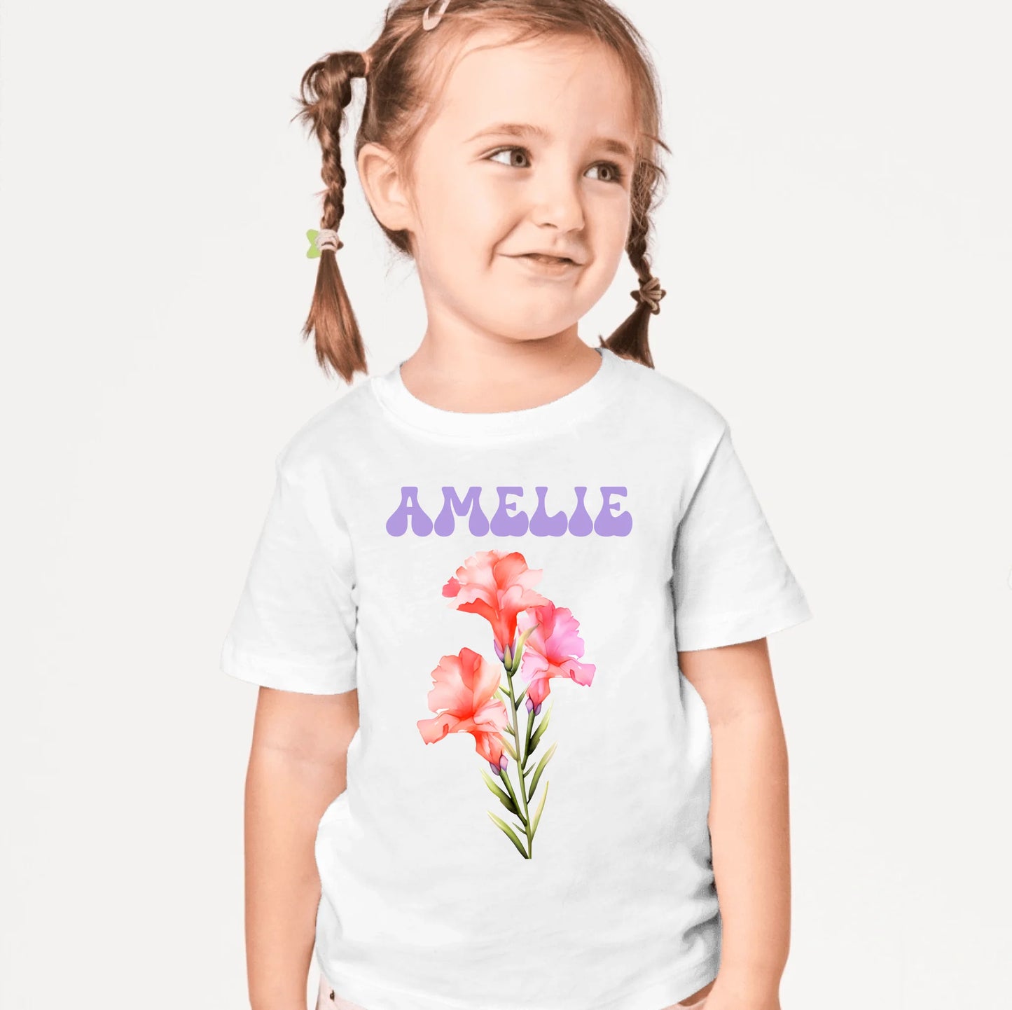 Gepersonaliseerd geboortebloem-T-shirt voor kinderen, studenten en de eerste schooldag (100% katoen)
