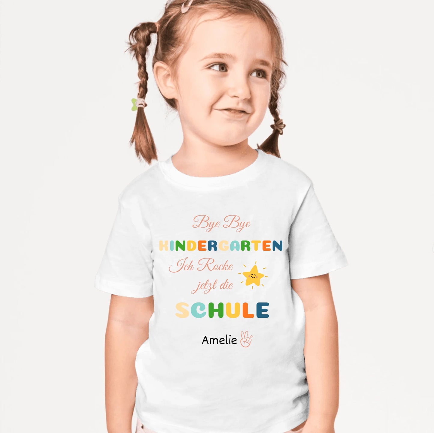 Bye bye maternelle, je suis à l'école maintenant - T-shirt personnalisé pour les enfants pour leur premier jour d'école (100% coton)
