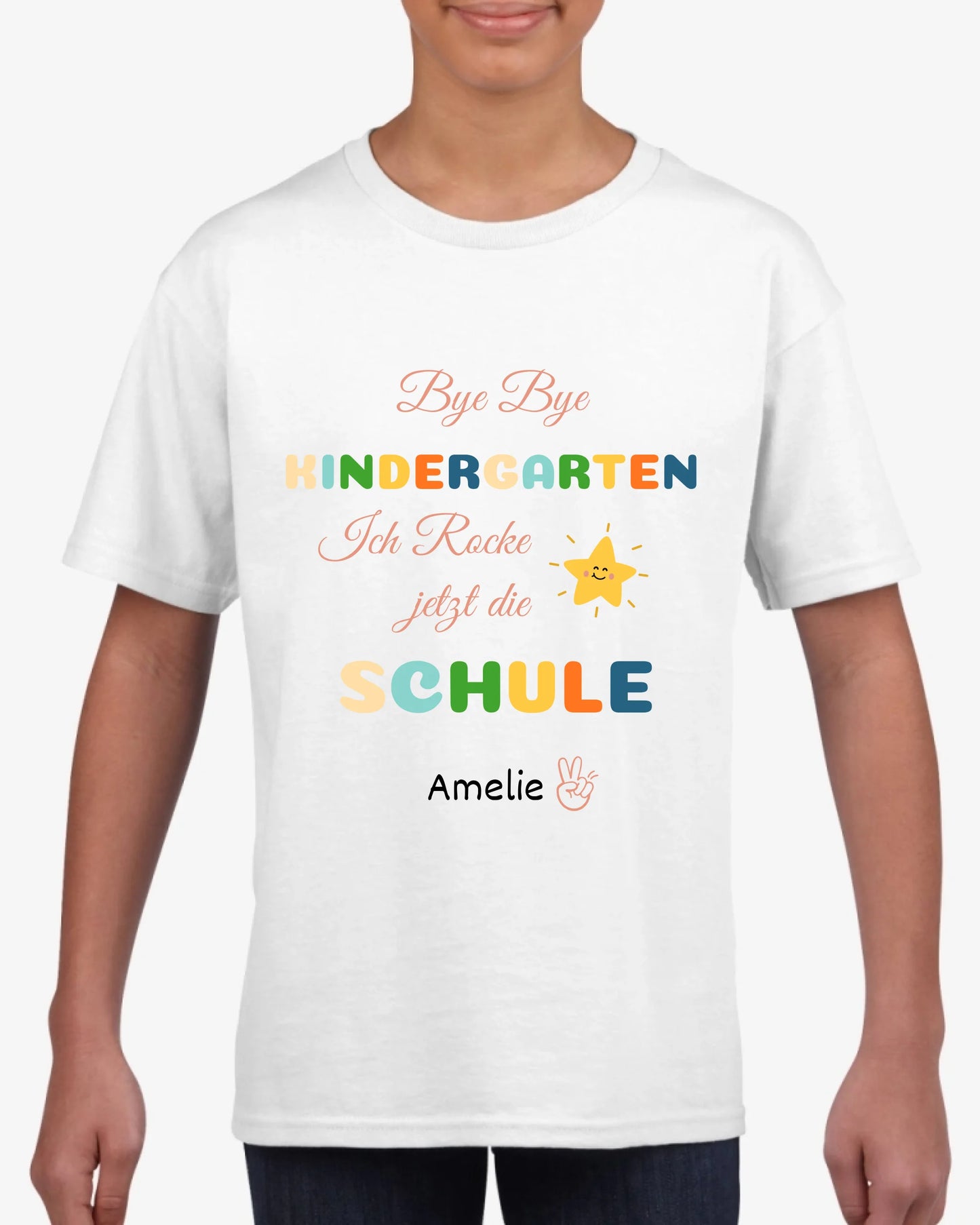 Bye bye maternelle, je suis à l'école maintenant - T-shirt personnalisé pour les enfants pour leur premier jour d'école (100% coton)