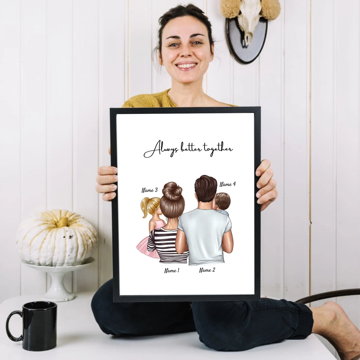 Famille heureuse - Poster Personnalisé (Parents avec 1-3 enfants)