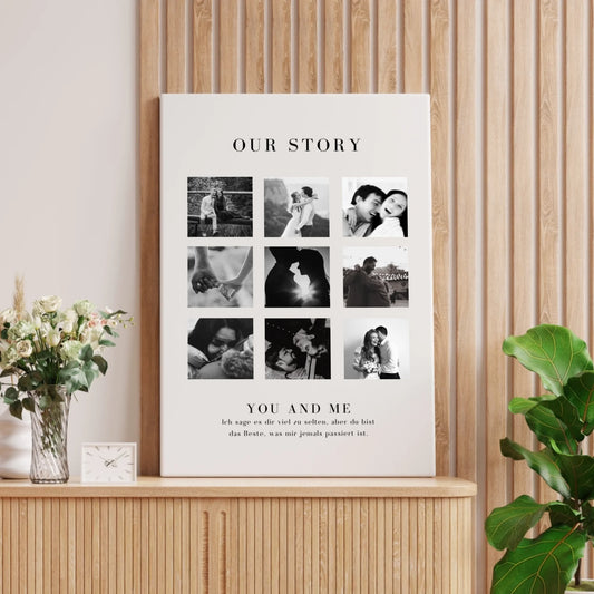 "Our Story" Toile de collage photo personnalisée pour couple, ton partenaire