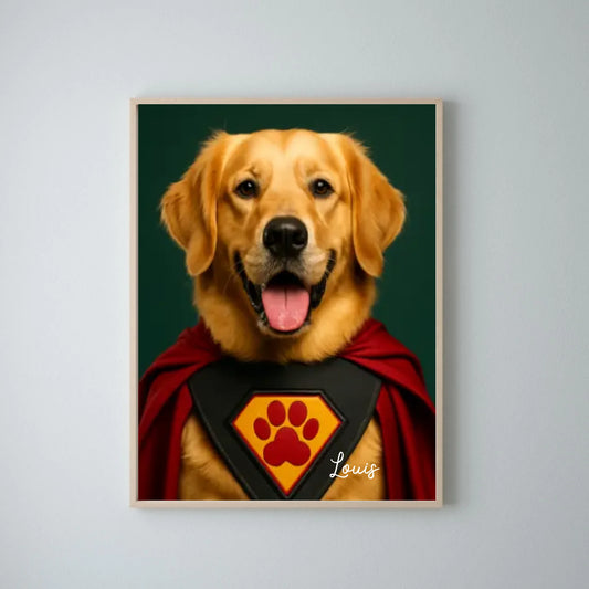 Portrait amusant de super-héros d'animaux de compagnie - Affiche personnalisée avec téléchargement de photo dans différents styles (chien, chat en super-héros, astronaute, etc.)