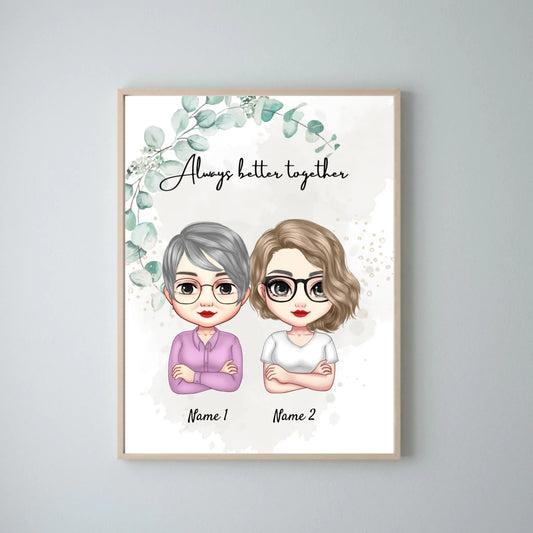 Mama & Dochters Chibi - Persoonlijke Poster (2-3 vrouwen)