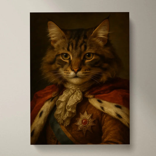 Koninklijk huisdierportret - Gepersonaliseerde poster met foto-upload in de stijl van een koninklijk olieverfschilderij (hond, kat, enz.)