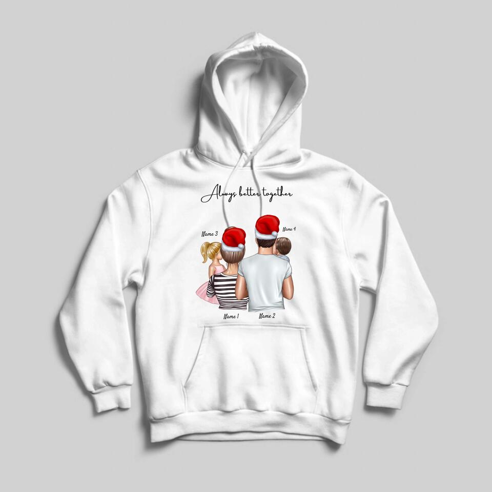 My Family Christmas - Gepersonaliseerde trui met capuchon Unisex (tot 4 kinderen)