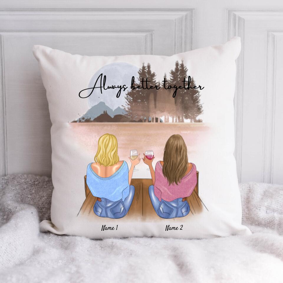 Meilleures amies sur le ponton - Coussin personnalisé 40x40cm