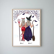 Afbeelding in Gallery-weergave laden, Beste heksenvrienden - Gepersonaliseerde Halloween-poster (2-3 personen)
