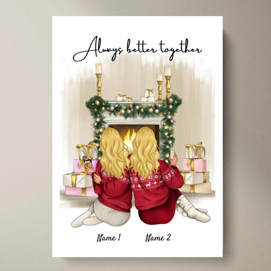 Les amies à Noël - Poster Personnalisée (2-3 personnes)