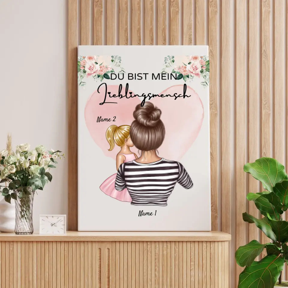 Mama, mijn favoriete persoon - Gepersonaliseerde canvas (moeder met 1-4 kinderen)