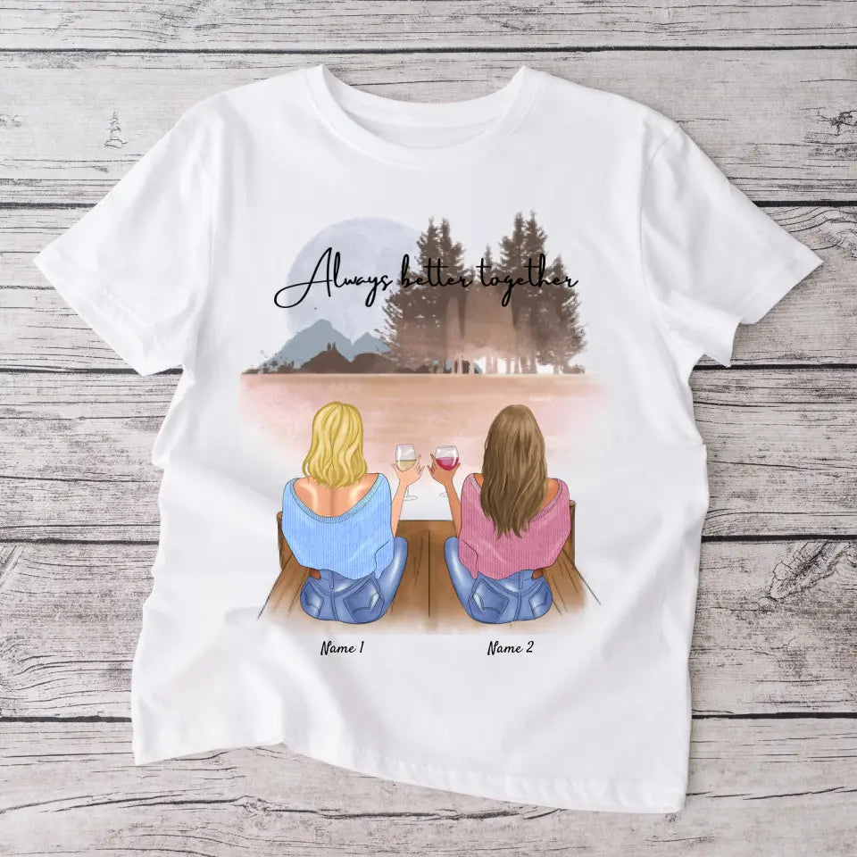 Beste Vriendinnen met drink - Gepersonaliseerd T-shirt (100% Katoen, Unisex)
