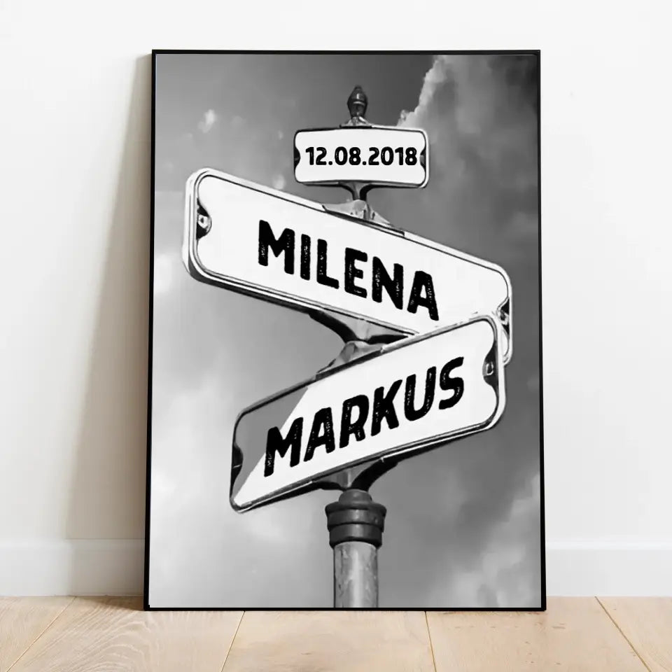 Panneau de rue Couple Vintage - Poster ou toile personnalisé(e) Noir et Blanc