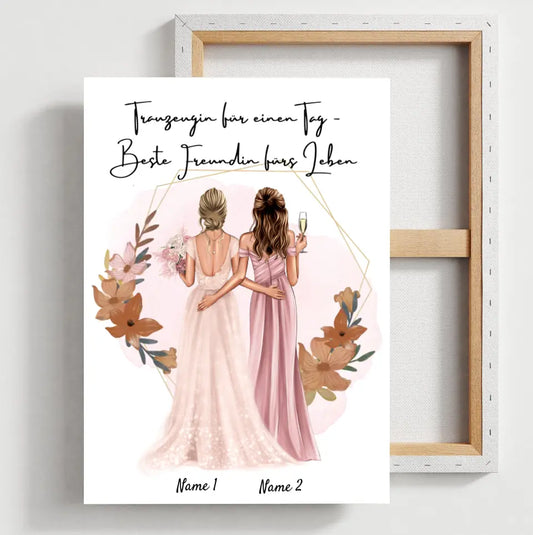 Demoiselle d'honneur d'un jour - Meilleure amie pour la vie - Toile personnalisée pour fiançailles/mariage