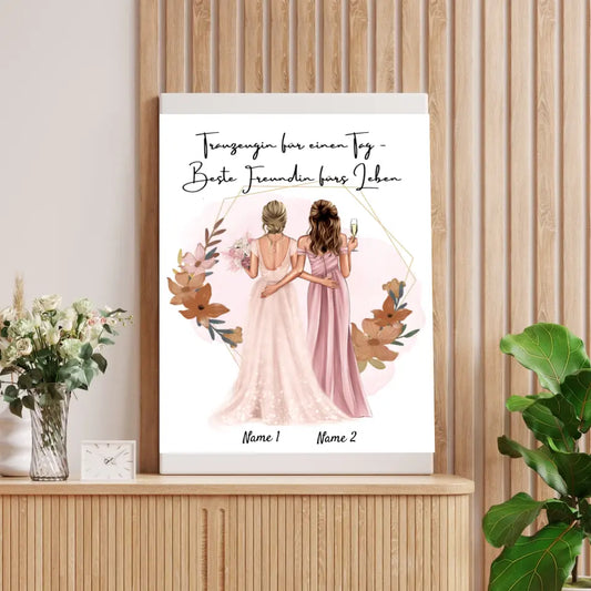 Demoiselle d'honneur d'un jour - Meilleure amie pour la vie - Toile personnalisée pour fiançailles/mariage