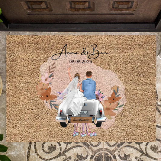 "Just Married" Paillasson personnalisé pour le mariage - Pour les couples mariés, fiancés & mariés, cadeau de mariage, maison commune - Félicitations