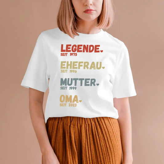 Voor oma - Legend since - Gepersonaliseerd T-shirt voor moeders & grootmoeders (100% katoen, unisex)