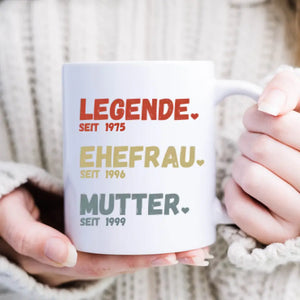 Maman, légende depuis - Mug personnalisé pour mères, épouses, grands-mères (Maman depuis, Grand-mère depuis, Années)