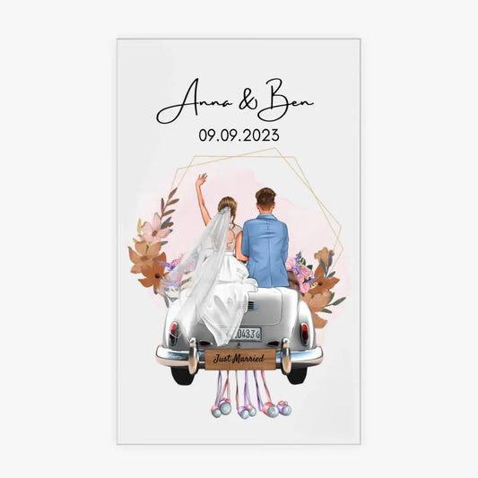 "Just Married" Tableau de mariage personnalisé en acrylique - Pour les couples mariés, les jeunes mariés, cadeau d'argent