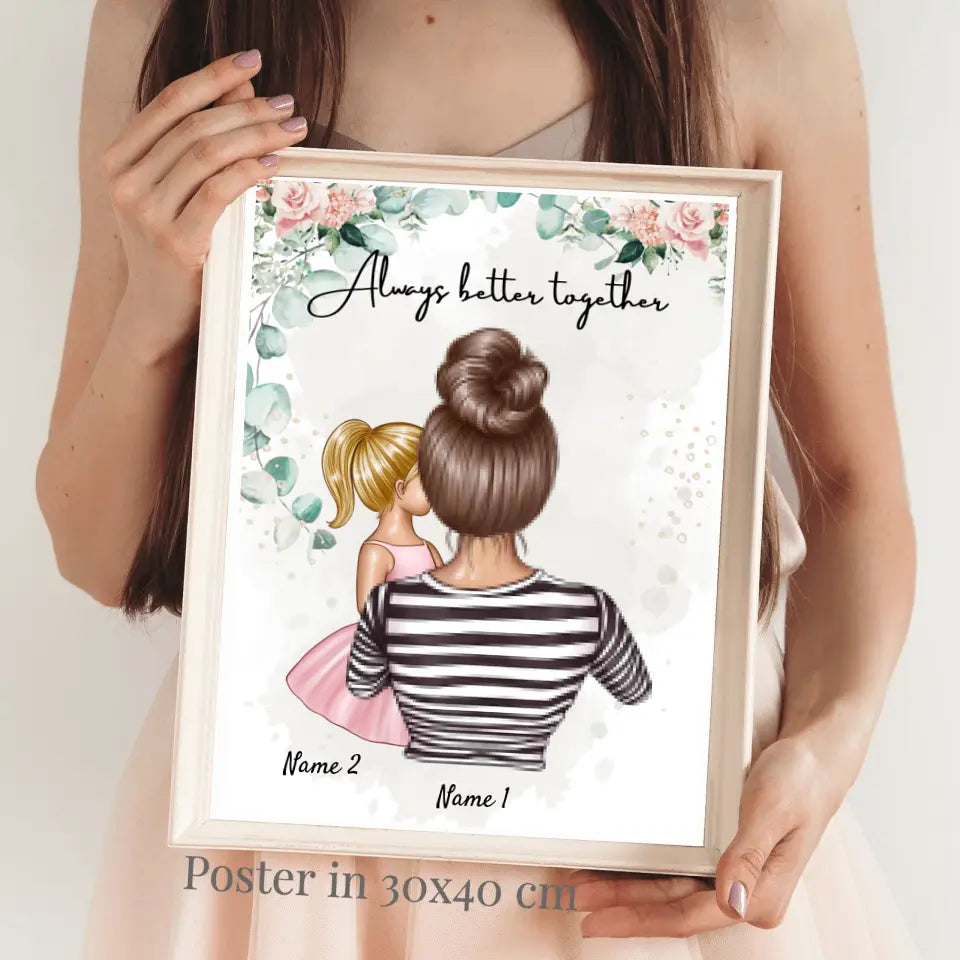 Meilleure maman - Poster Personnalisé (femme avec 1 ou 2 enfants)