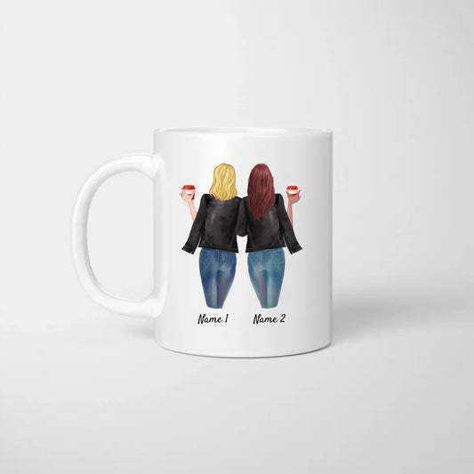 Meilleures Amies avec veste en cuir & boisson - Tasse Personnalisé