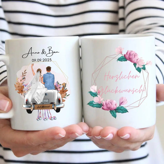 "Just Married" Mug personnalisé pour le mariage - Pour les couples, les mariés, cadeau d'argent, cadeau de mariage - Félicitations